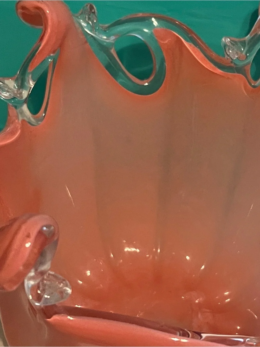 Murano Coral Pink Italian Art Glass Splash Wave Bowl